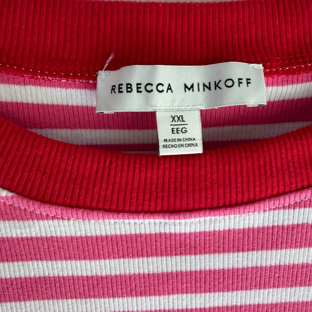 Rebecca Minkoff Womens Pink Stripe Puff Sleeve Ribbed Knit Top XXL 7RMD7312 - Picture 3 of 8